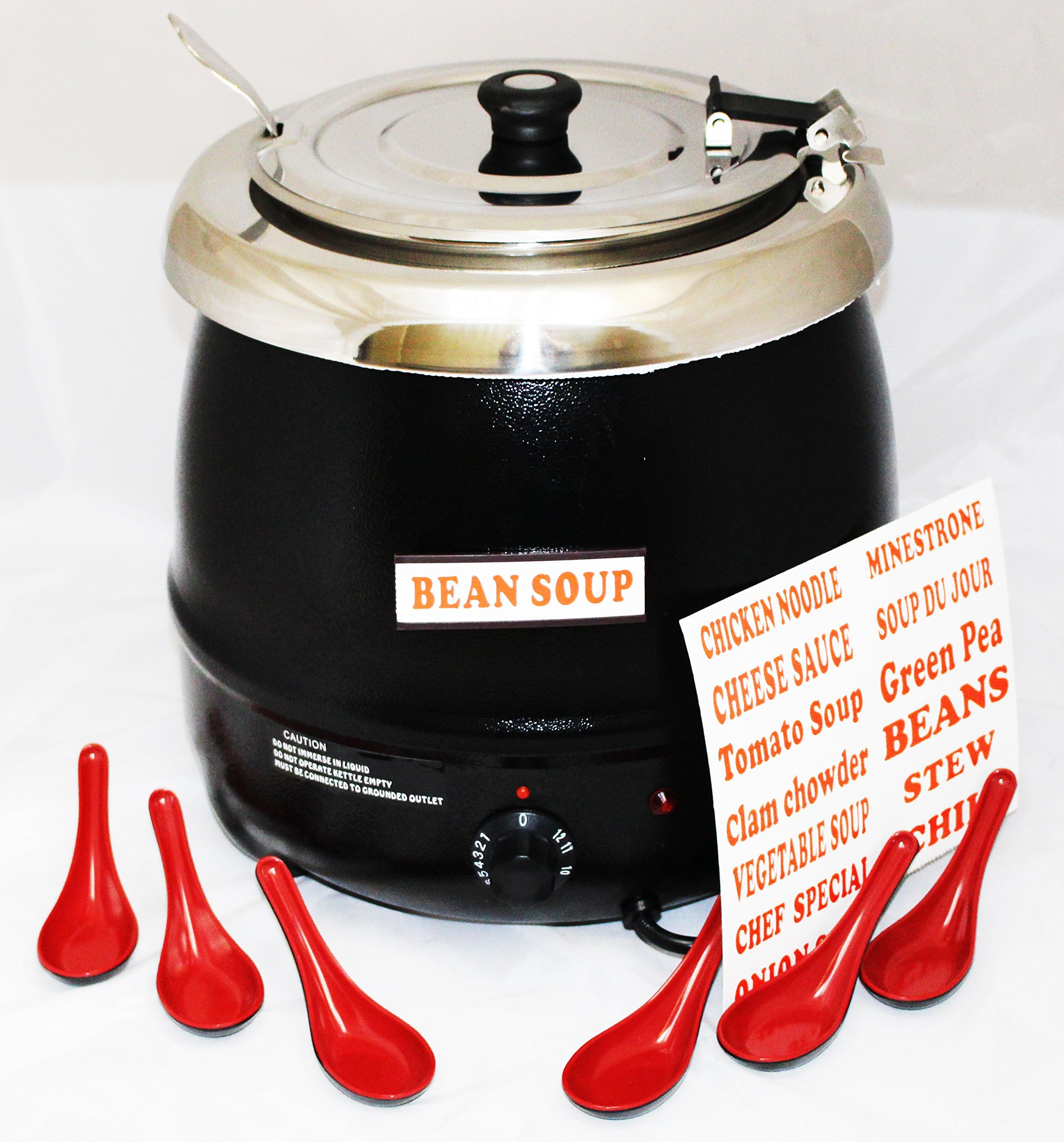 Lions Deal 10.5 Quart Electric Soup Kettle Warmer Combo Set Includes Soup Warmer Stainless Steel with Stainless Steel Ladle and 6 Won Ton Soup Spoons