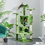 Yaheetech 138.5cm Cat Tree Tower with Condos & Ladder Green view 2
