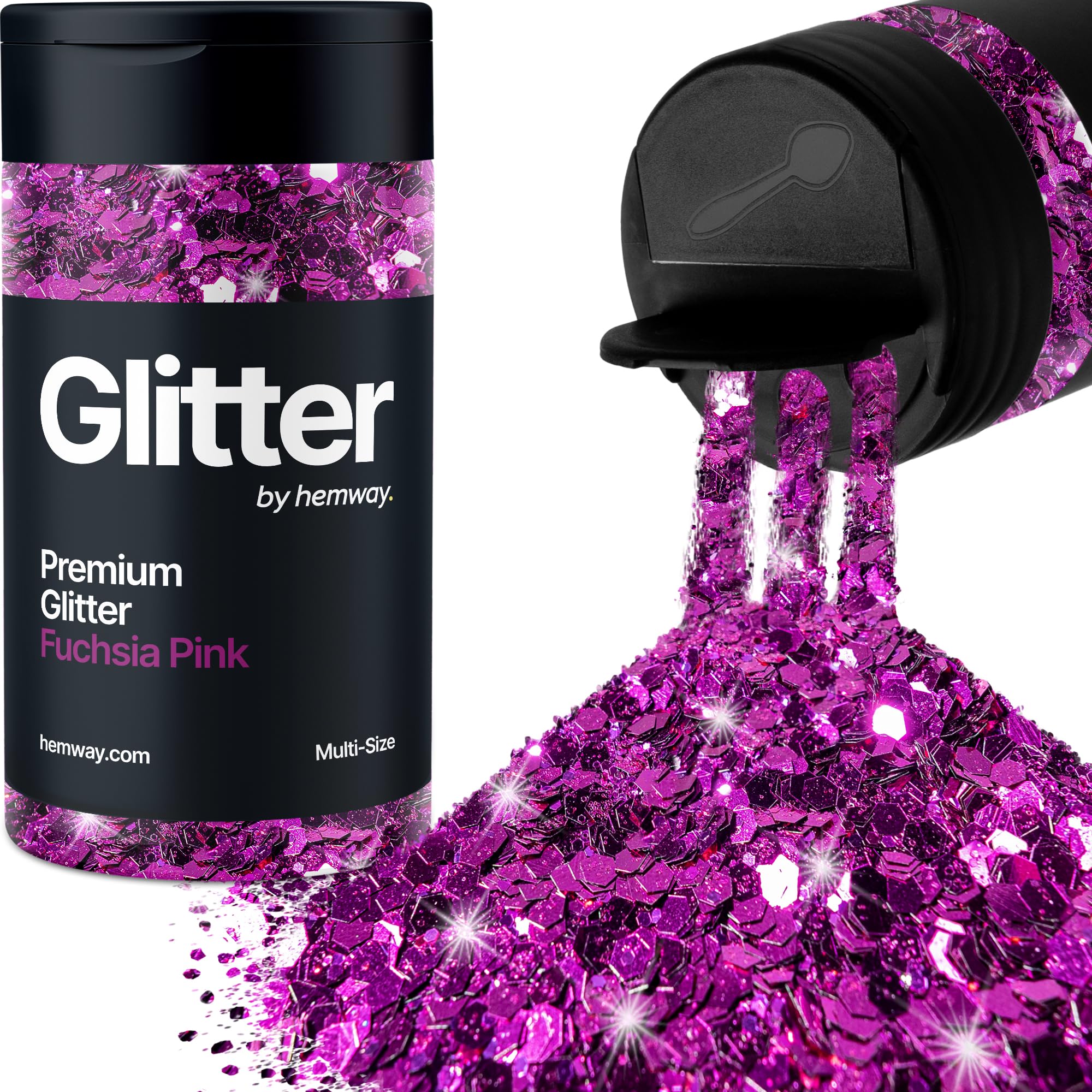 Hemway Fuchsia Pink Glitter Shaker, 120g Multi Size Glitter for Crafts Metallic Flake Sequins for Resin & Epoxy Crafts for Decorating, Halloween, Christmas, Nail, Face, Bunting, Art, Pots