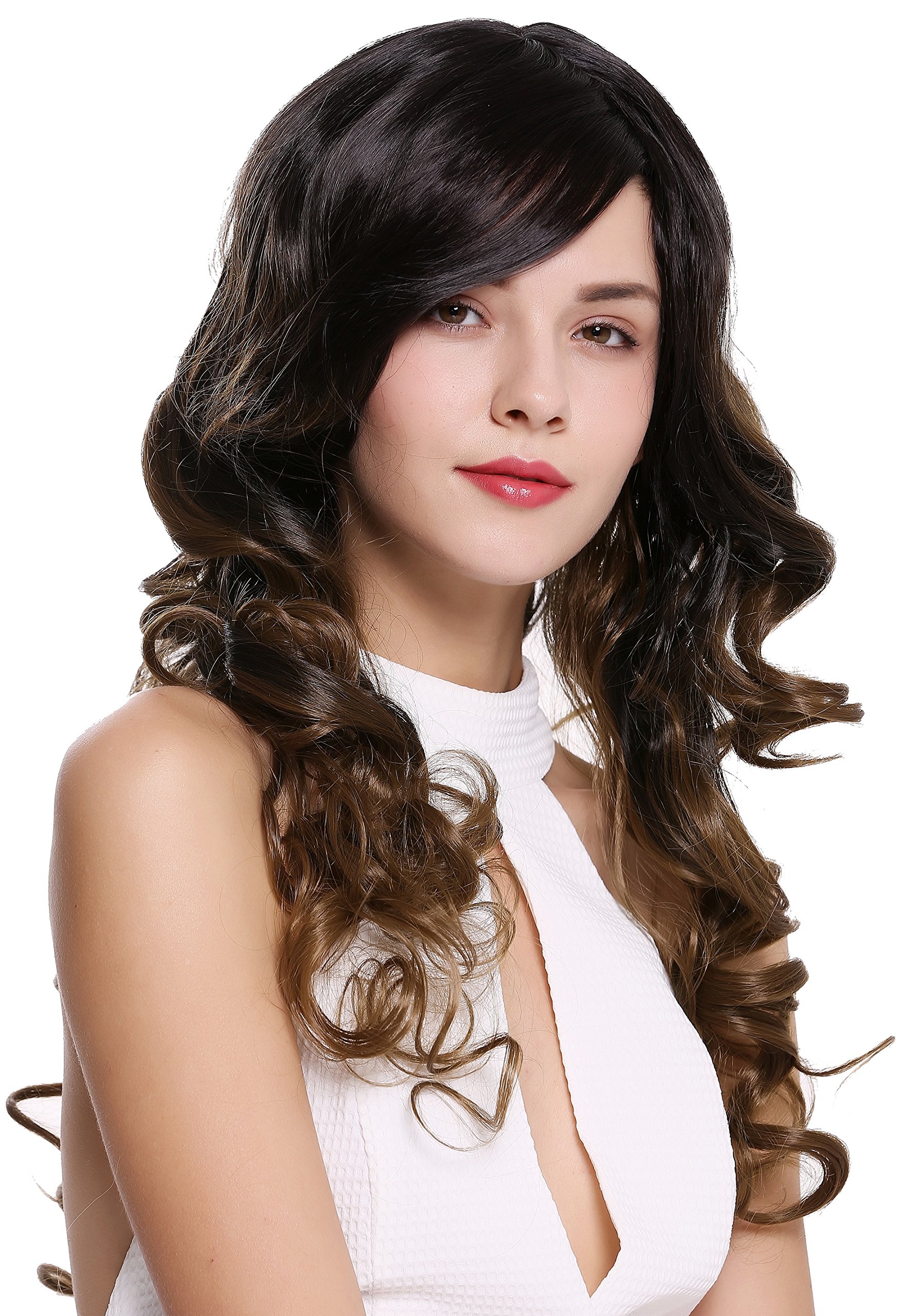 WIG ME UP - ZM-1699-M6PR1B Lady Quality Wig Long Curls Parted Black Brown Ombre Mix