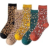 IIG 3-5 Pairs Womens Vintage Cozy Crew Socks Soft Cute Neutral Cotton Socks Exquisite Patterns Socks Gift