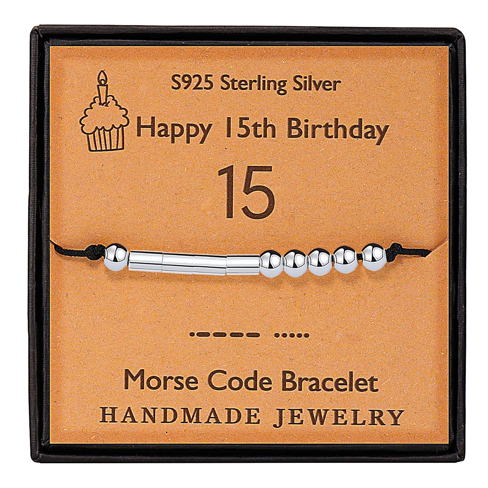 Gleamart 16th Birthday Gift Morse Code Bracelet Sterling Silver Handmade Secret Message Beads Silk Cord Bangle