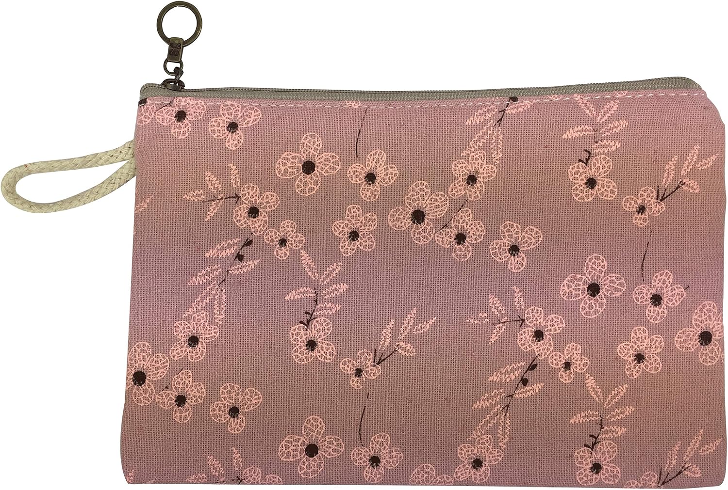 Emartbuy Set of 2 Floral Print Zipper Fabric Pouch With Lace details Multipurpose Make Up Pouch Travel Pouch Pencil Pen Case - Pink - Image 3