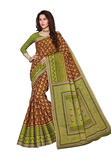 Women's Pure Cotton Ikat Style Printed Saree with Blouse Piece