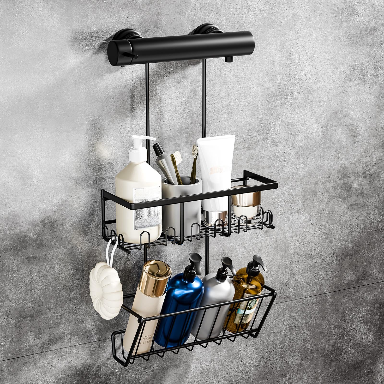 HouseUp Shower Caddy Hanging - Shower Shelf Basket No Drilling, Shampoo Holder for Bathroom Storage Rustproof, Black