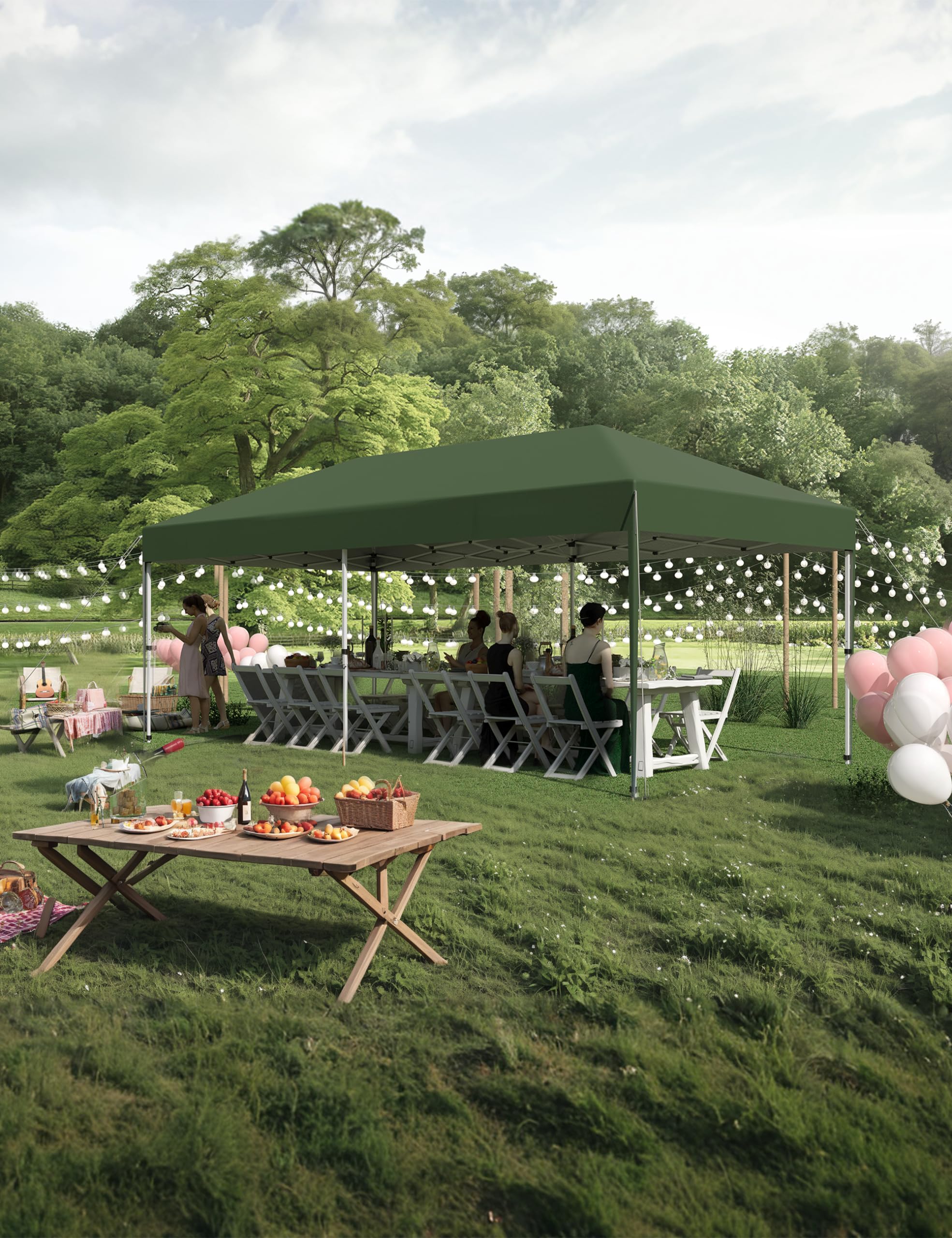 Photo 1 of 10'x 20' Pop up Canopy Tent with 210 D Oxford Fabric, Portable Instant Commercial Canopy Including 12 Stakes 6 Sandbags for Farmers' Market, Wedding Event, Outdoor Camping-Green