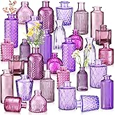 Yaomiao 30 Pcs Vases Bulk Colored Flower Glass Bud Vases Valentine Vintage Colored Glass Bottles Colorful Rustic Embossed for Home Wedding Table Decorations Gifts(Purple Series)