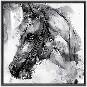 SIGNWIN Framed Canvas Wall Art Horse Ink Drawing...