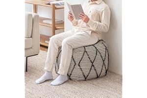 Anji Mountain 100% Handmade & Handcrafted Comfortable Home Décor Pouf Ottoman Footrest for Living Room, Bedroom, Nursery, Kidsroom, Patio Furniture - (19" x 19" x 17"- Black,White)