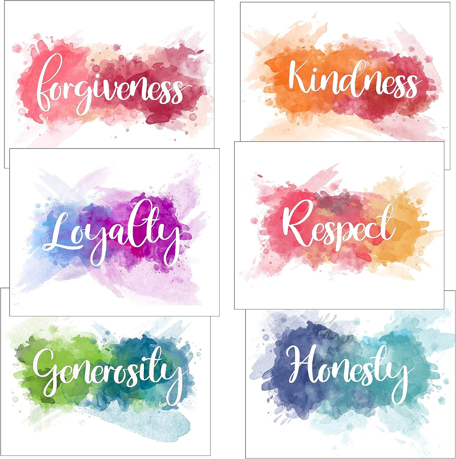 Istrion Inspirational Wall Art Best Human Qualities Watercolor Abstract Colorful Wall Decor Motivational Poster Kids Teens Adults Home Office School Classroom Gym Set of 6 Prints 8