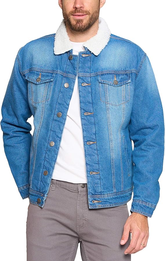 Red Label Men’s Classic Sherpa Lined Cotton Denim Jean Button Up