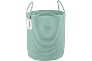 XUANGUO Cotton Rope Laundry Basket Hamper for Clothes Woven Storage Basket for Living Room Bedroom Boho Tall Rope Baskets for Blanket Toys Pillow Towels Baby Nursery Hamper Bin Large light green