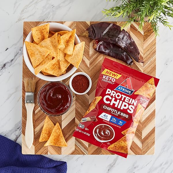 ATKINS CHIPOTLE BBQ PROTEIN CHIPS, 4G NET CARBS, 13G PROTEIN, GLUTEN FREE, LOW GLYCEMIC, KETO FRIENDLY, 12 COUNT