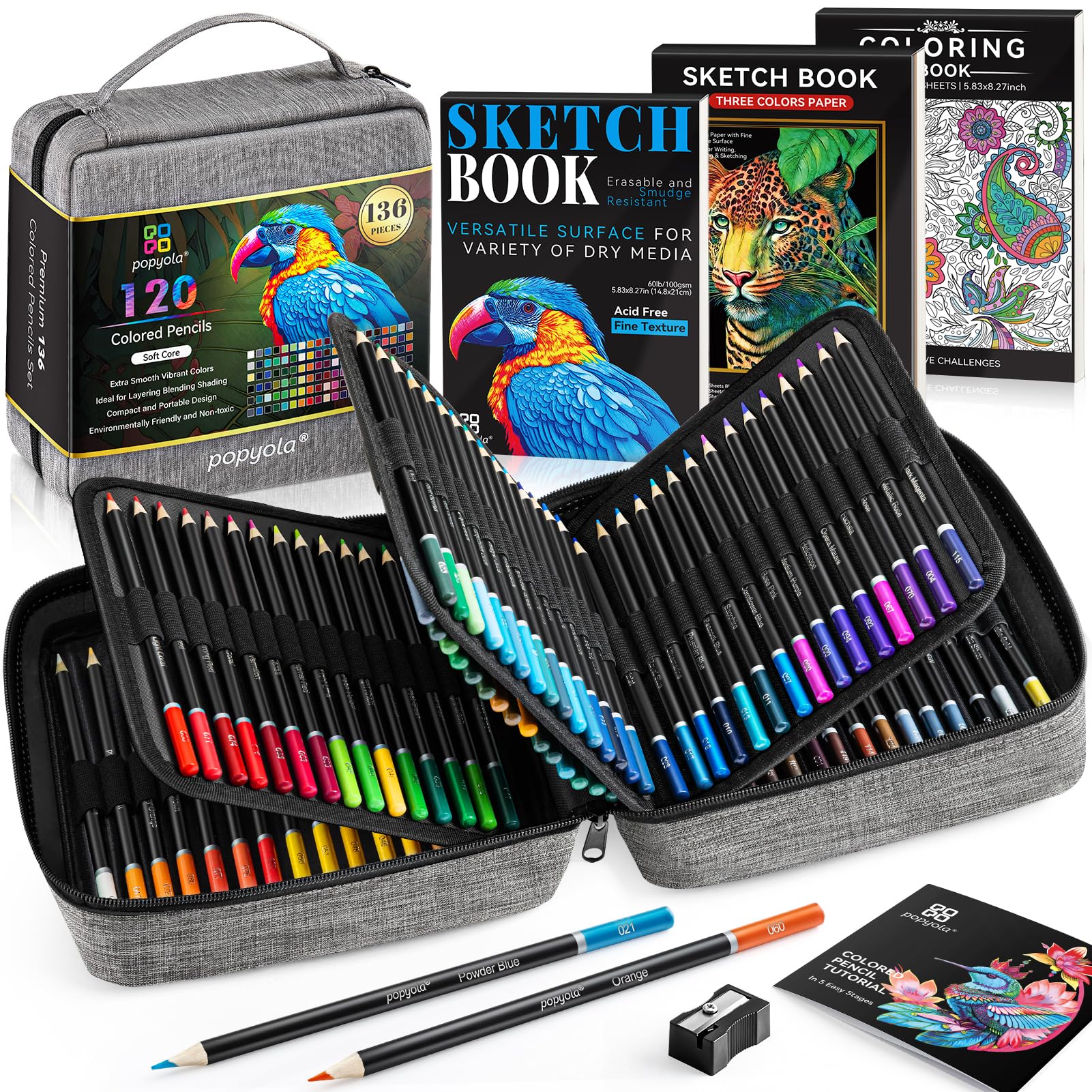Photo 1 of 136 PCS Colored Pencils Set for Adult Coloring Books, 120 Colored Pencils with Sketchbook, Coloring Book, Sharpener, Soft Core Oil-Based Coloring Pencils for Artists Drawing Sketching Blending Shading