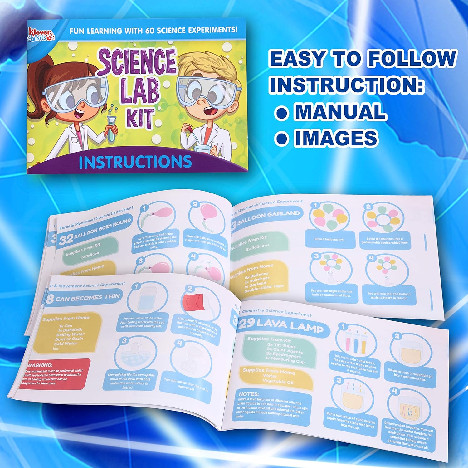 Klever Kits Science Lab Kit for Kids 60 Science Experiment Kit with Lab Coat Scientist Costume Dress Up and Role Play Toys Gift for Kids Christmas Birthday Party: Clothing