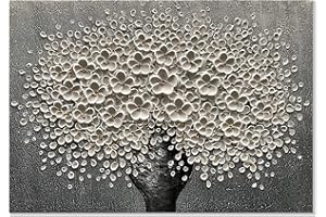 Alenoss Floral Oil Paintings on Canvas 2840" 3D Modern Canvas Wall Art White Flower Black Vases Decorations Framed Grey Artwork Wall Pictures for Bedroom Living Room