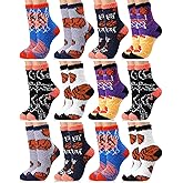 Velmitten 12 Pairs Cozy Novelty Basketball Fuzzy Socks for Men Youth Boys Winter Funny Athletic Plush Fluffy Crew Socks Xmas Holiday Gift for Basketball Lover Team