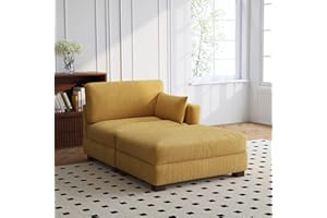 UIXE Oversized Chaise Longue Chair with Ottoman, Left Armrest Indoor Recliner Comfy Upholstered Single Lounge Sofa, Corduroy Deep Seat Cloud Couch for Bedroom, Living Room - Orange