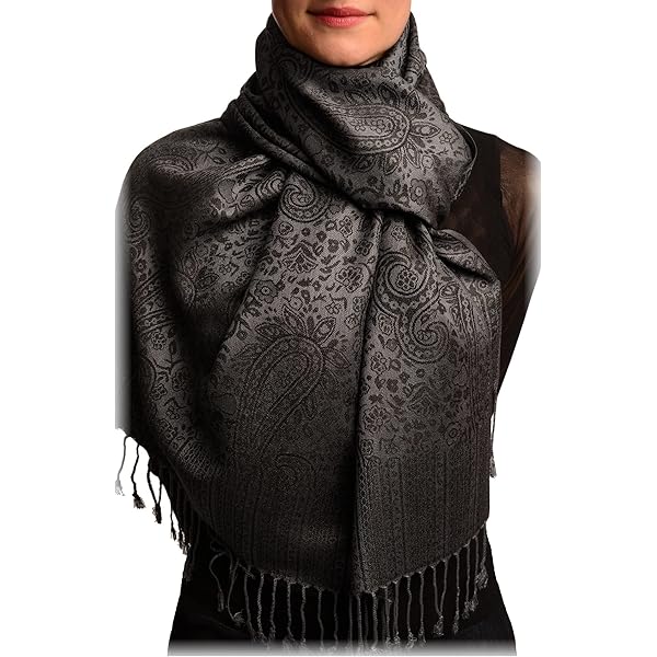 LissKiss Dots On Dark Grey & Black Pashmina Feel With Tassels