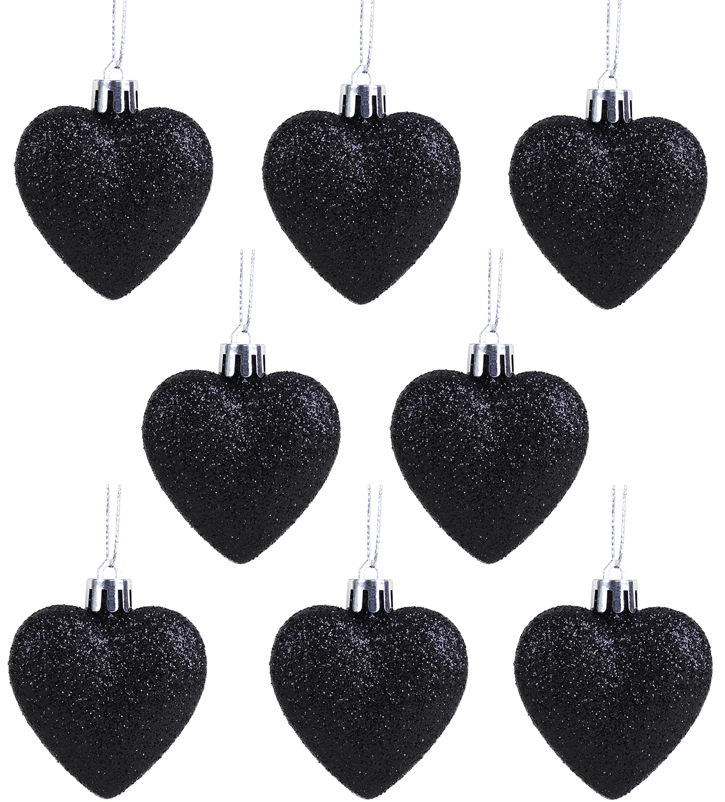 Christmas Concepts® Pack of 8-60mm Heart Shaped Christmas Tree Baubles – Glitter Decorated Baubles (Black)