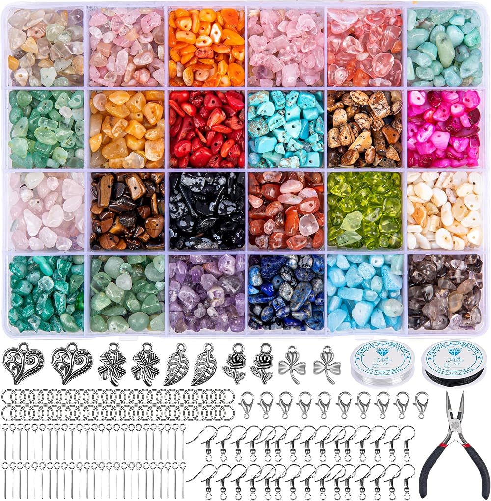 HONGTEYA 1073 Pcs Crystal Jewellery Making Kit Natural Gemstone Chips 5-7mm