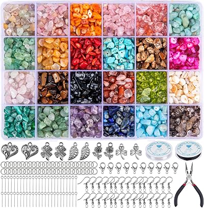 HONGTEYA 1073 Pcs Crystal Jewellery Making Kit Natural Gemstone Chips 5-7mm