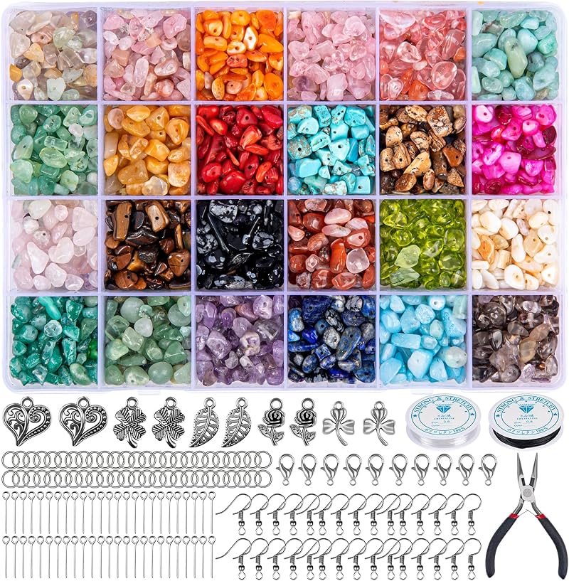 HONGTEYA 1073 Pcs Crystal Jewellery Making Kit Natural Gemstone Chips 5-7mm