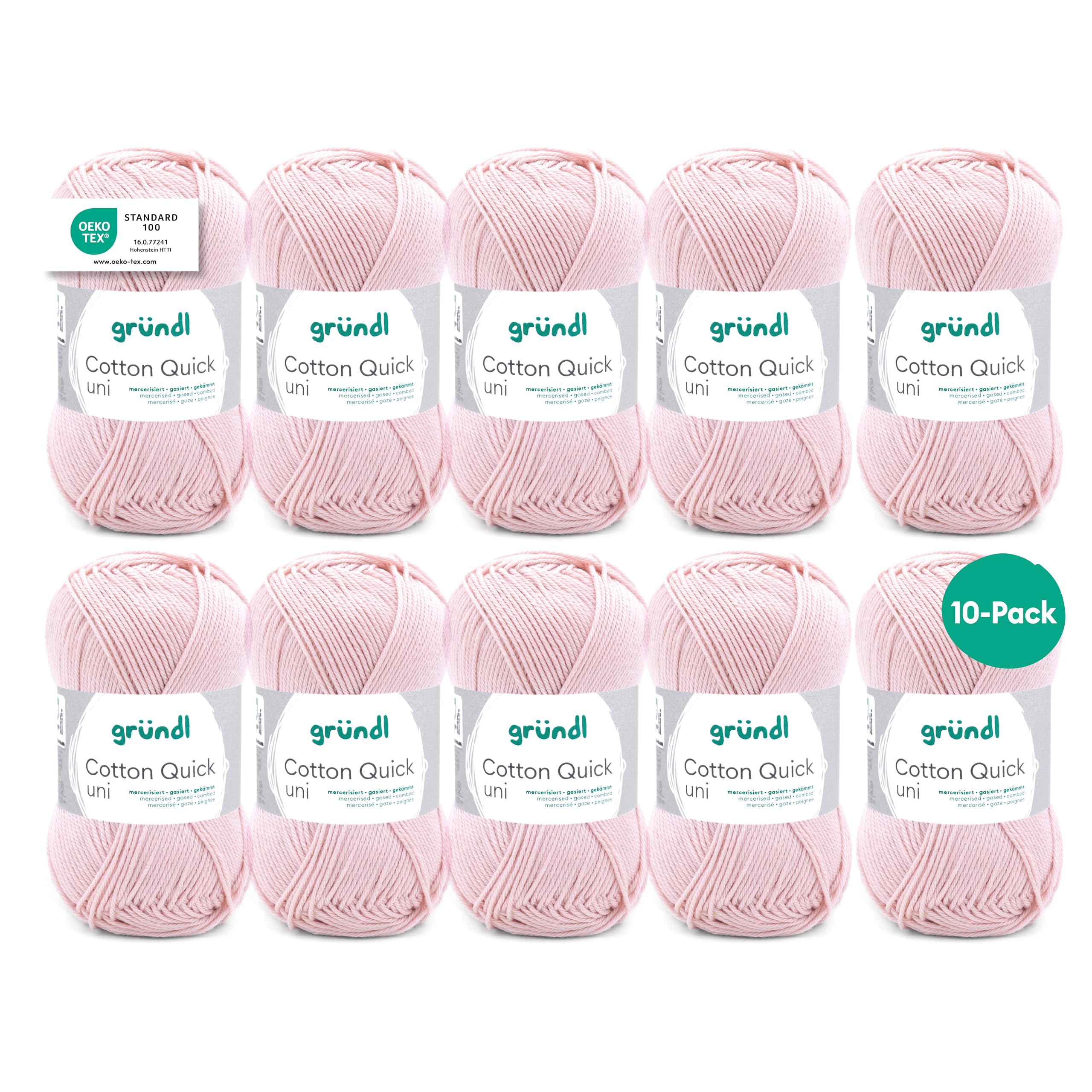 Gründl Wool Cotton Quick Plain - Thin Wool for Crocheting - Knitting Yarn - Crochet Yarn - Shiny and Skin Friendly - 100% Cotton - 10 Balls 50 g / 125 m - Needle Size 3-4 - Nude