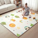 Baby Play Mat &ndash; Foldable 78"x51" XPE Foam Baby Floor Play Mat with Fabric Surface, Double-Sided Cute Print, Soft Non-Slip Tummy Time, Play Mat for Babies 0-12 Months, Nursery, Playroom, Living Room