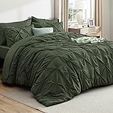 Bedsure Oversized King Comforter Set Olive Green - Bed in a Bag Bedding Set 7 Pieces, GentleSoft™ Pintuck Bed Set Gift for Family, Pinch Pleat Olive Green Comforter with Sheets, Pillowcases & Shams