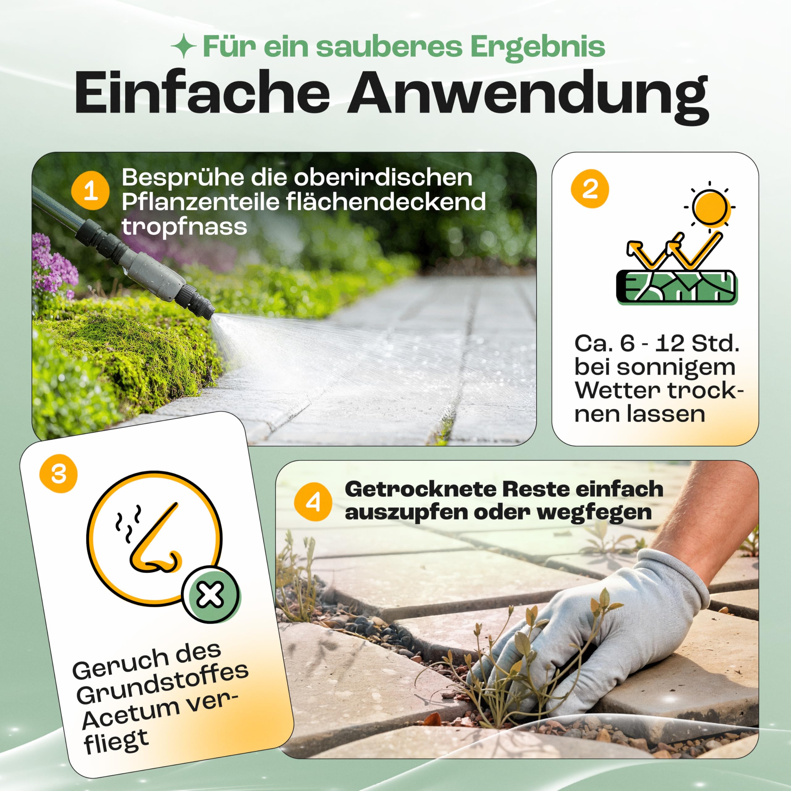 Treufix Konzentrat zur Unkrautentfernung Grundstoff Acetum (Essigsäure) Ohne Glypohosat zur Unterstützung bei Unkrautbeseitigung auf Pflastersteine, Gartenwege, Terrasse & Einfahrt 5L - Made in DE 4