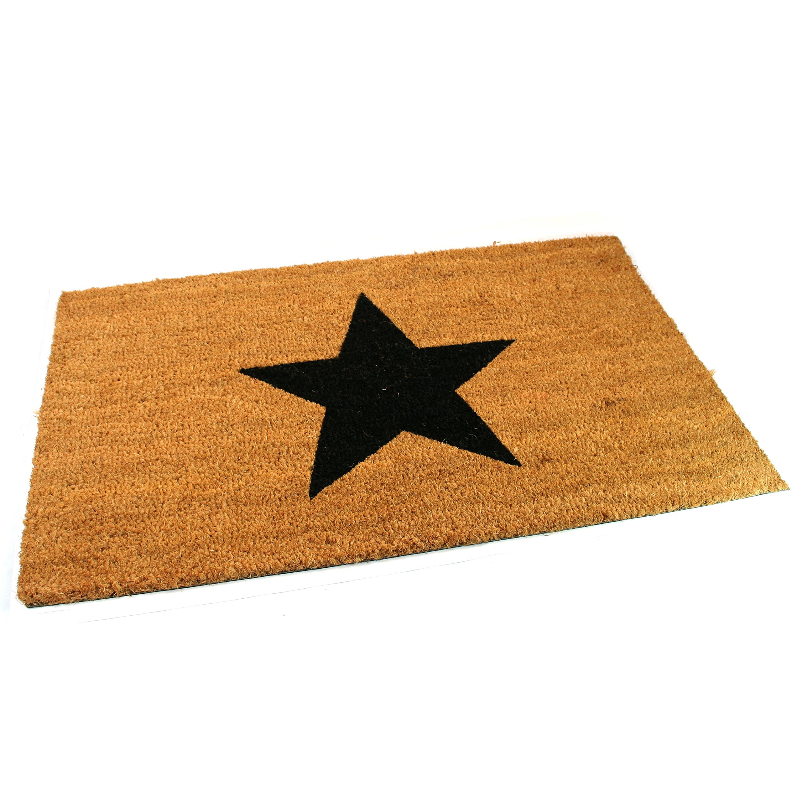 Black Ginger Large, Thick, Decorative, Patterned Coir Door Mats with a Black Star Design | 75 x 45 cm