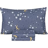 Scientific Sleep Moon &amp; Stars Boys Girls 100% Cotton 3 Pcs Twin Bed Sheet Set Kids Toddler Teen, Flat Sheet &amp; Fitted Sheet &amp; Pillowcase Kids Bedding Set