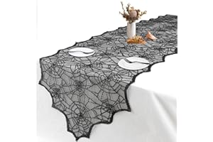 DIUEOLY Halloween Decorations Table Runner - Black Lace Spider Web Table Runners for Halloween Table Decor, 18 X 72 Inch Halloweens Lace Table Runner for Halloweens Party Home Kitchen Dinner Decoration Indoor