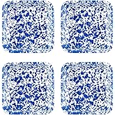 Crow Canyon Home Splatter Enamelware Small Square Trays, Set of 4, Blue
