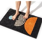 DBJOY Boho Bathroom Rugs Non-Slip Abstract Bath Rugs Microfiber Cute Mat Black Washable for Tube/Washbasin/Toilet (Black-Sunrise, 16