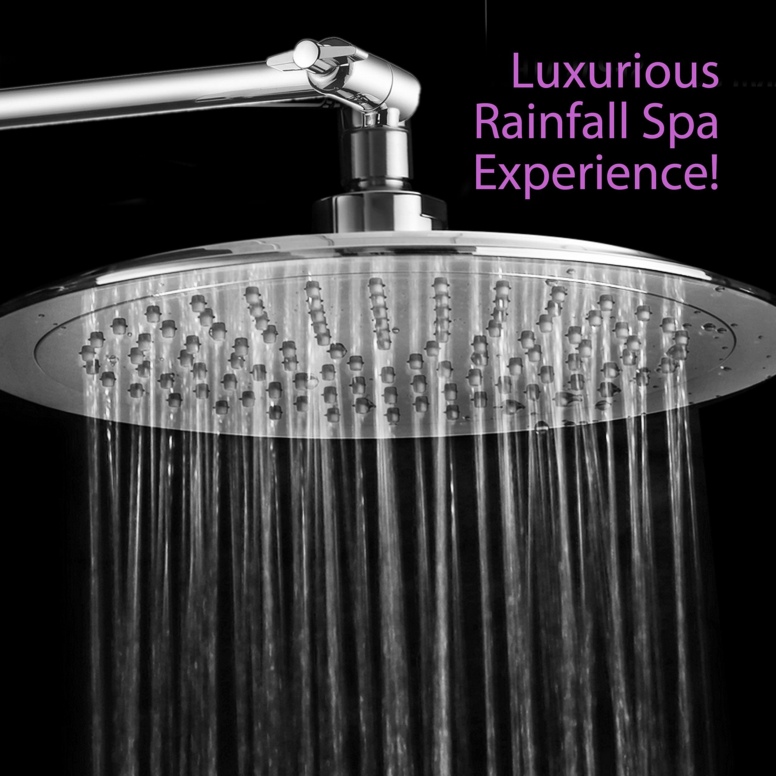 AquaSpa 9-inch Round Rain Shower Head (180 degrees Adjustable) PLUS HotelSpa 11 Inch Solid Brass Height/Angle Adjustable Extension Arm