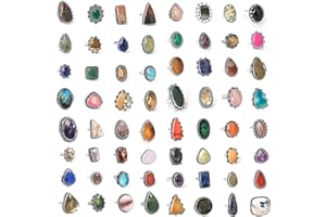 SILVER CARATS Carats Chunky Silver Rings Pack for Women - 10 Pcs - Stackable Fashion Ring Set, Silver Plated Statement Knuckle Handmade Gemstone Gothic Vintage Rings for Women