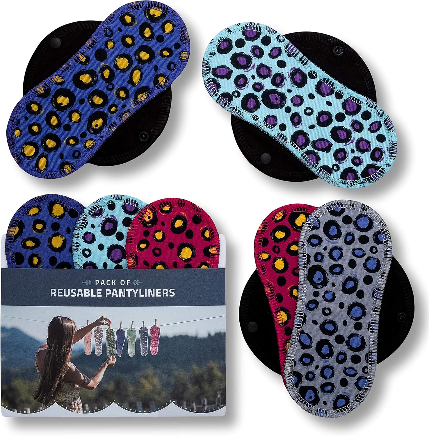 Waschbare Slipeinlagen mit schwarzen Flügeln aus Baumwolle, 7-Pack dünn Einlagen MADE IN EU ...