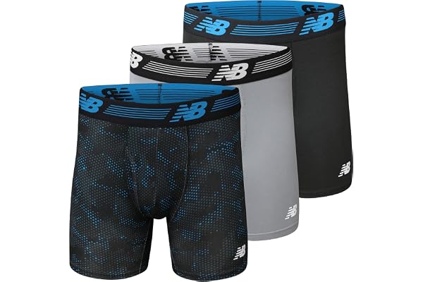 New Balance Men's Performance Boxer Briefs with Fly, Breathable Stretch Underwear, Moisture Wicking, Soft Waistband (3 Pack)