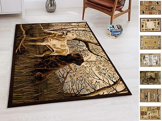 Amazon Com Hr Cabin Rug Lodge Cabin Hunting Accent Area Rug