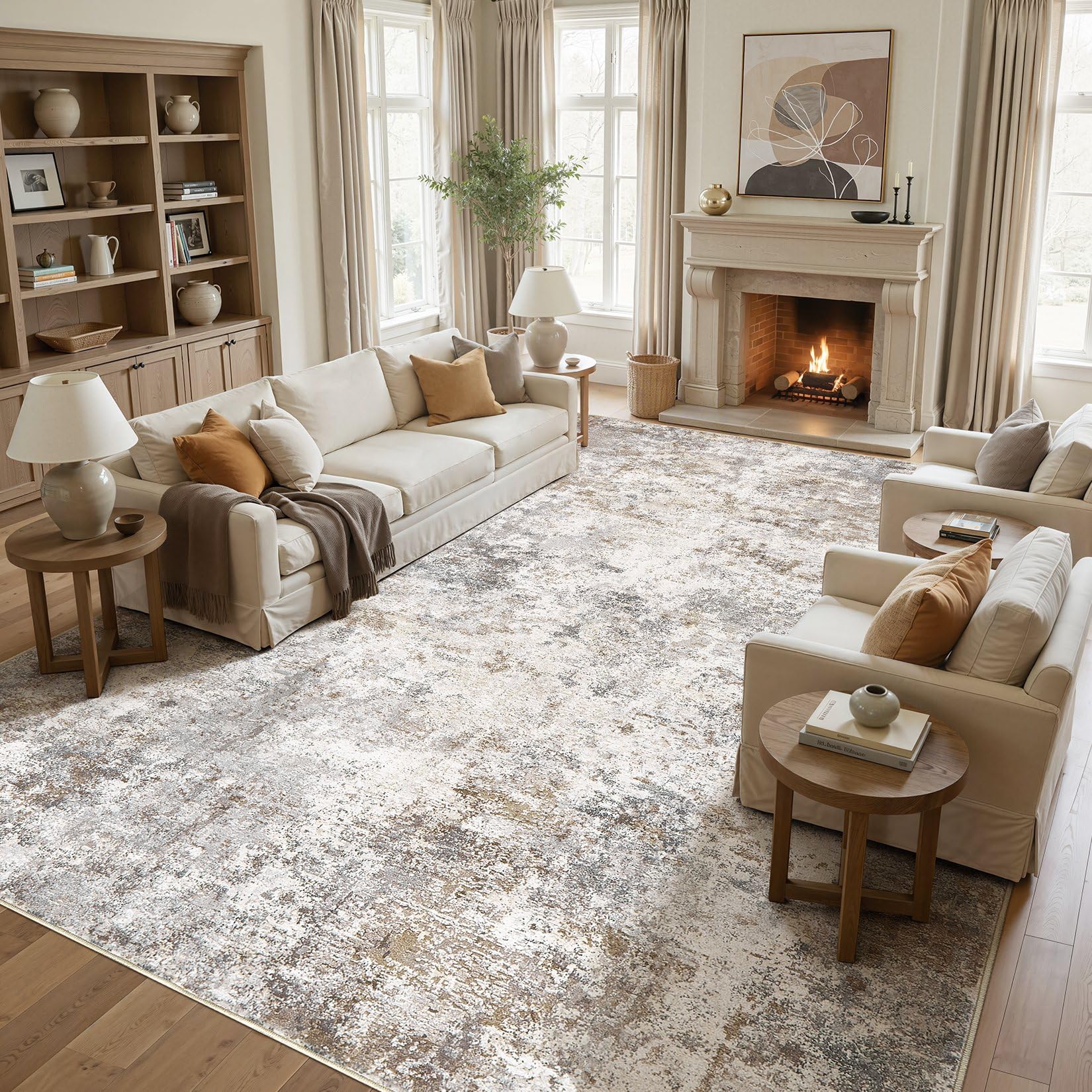 Photo 1 of UERMEI 12x15 Area Rug Living Room Rugs - Washable Neutral Modern Abstract Soft Thin Large Rug Indoor Floor No Slip Rug Carpet for Bedroom Under Dining Table Home Office Decor - Brown Grey