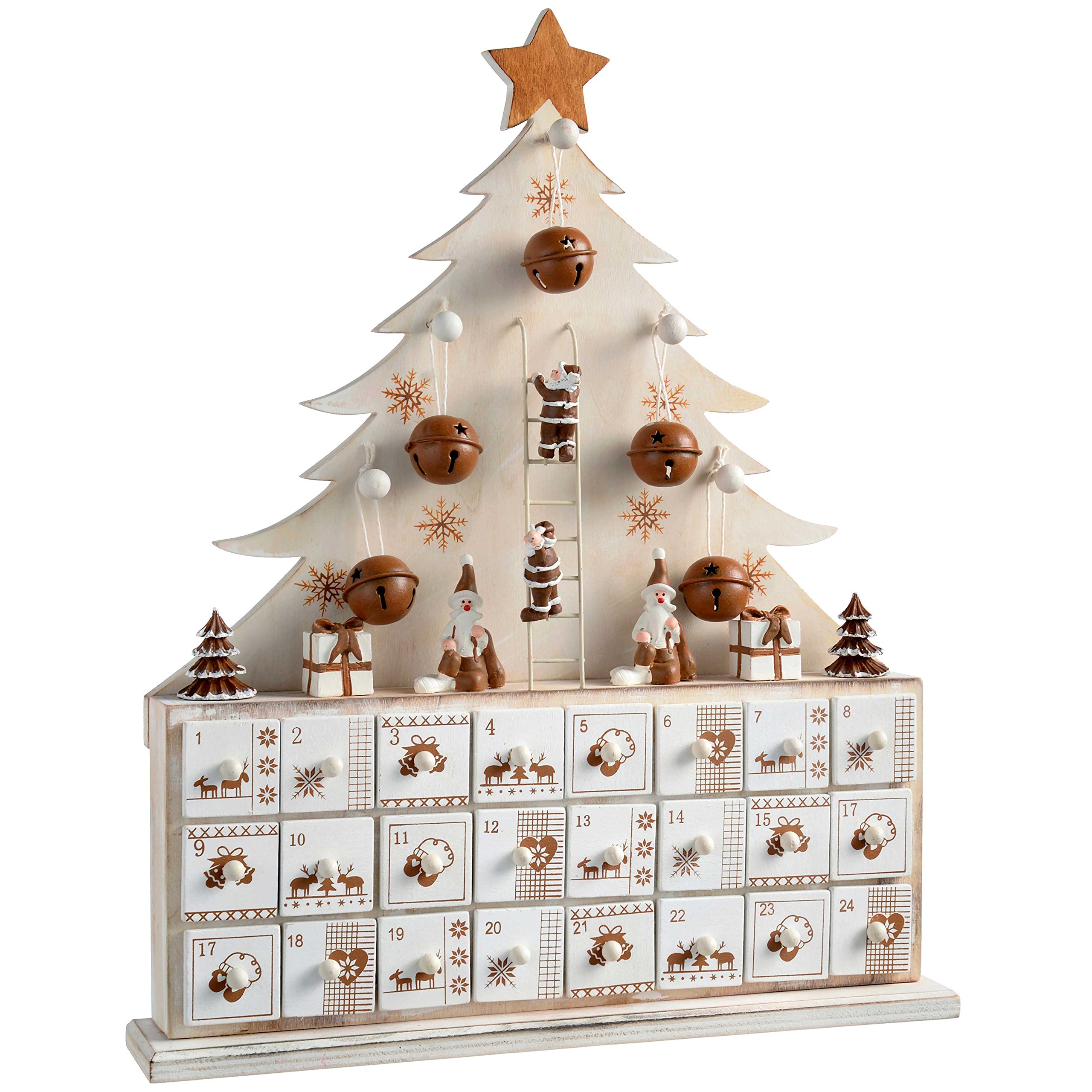 WeRChristmas Wooden Tree Advent Calendar Christmas Decoration, Natural, Beige, 40 cm