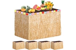 COHPOH ADXCO 5 Packs Hawaiian Luau Grass Table Skirt 108 x 30 Inch Tropical Hibiscus Luau Party Decorations Brown Hawaiian Table Skirts for Moana Themed Events, Birthday