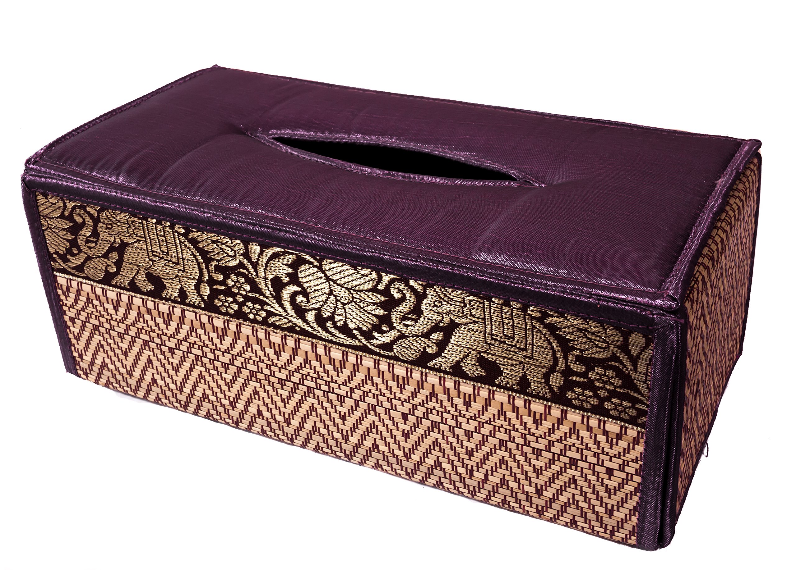 CCcollections Handmade Stylish Reed Tissue Box, 100% Cotton Handcrafted with Satin Trim Sheath Cover Holder Dispense made from Natural Eco-Friendly Materials - (Purple Violet)