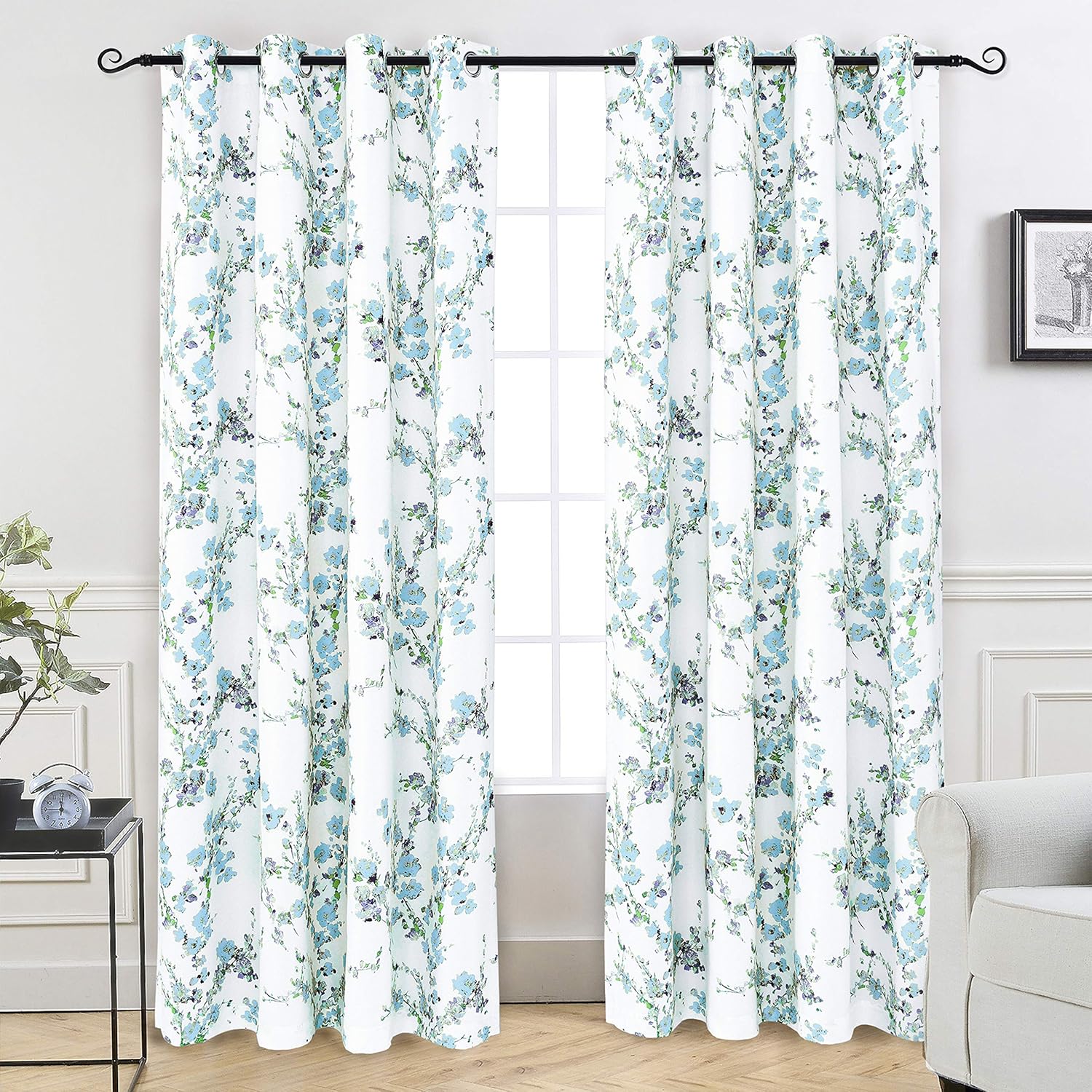Best Kitchen Curtains White With Blue Flowers