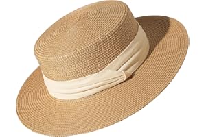 Lanzom Sun Hats for Women Wide Brim Straw Boater Hat Foldable Packable Beach Hat for Summer Fit Size 6 8/7-7 1/4
