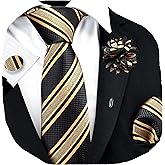 GUSLESON 3.15"（8cm） Striped Tie for Men With Lapel Pin Necktie Hankerchief Cufflinks Set