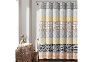 Lush Decor Bohemian Stripe Shower Curtain, 72" W x 72" L, Yellow & Gray - Bathroom Curtain - Striped Shower Curtain - Boho Decor - Fabric Shower Curtains
