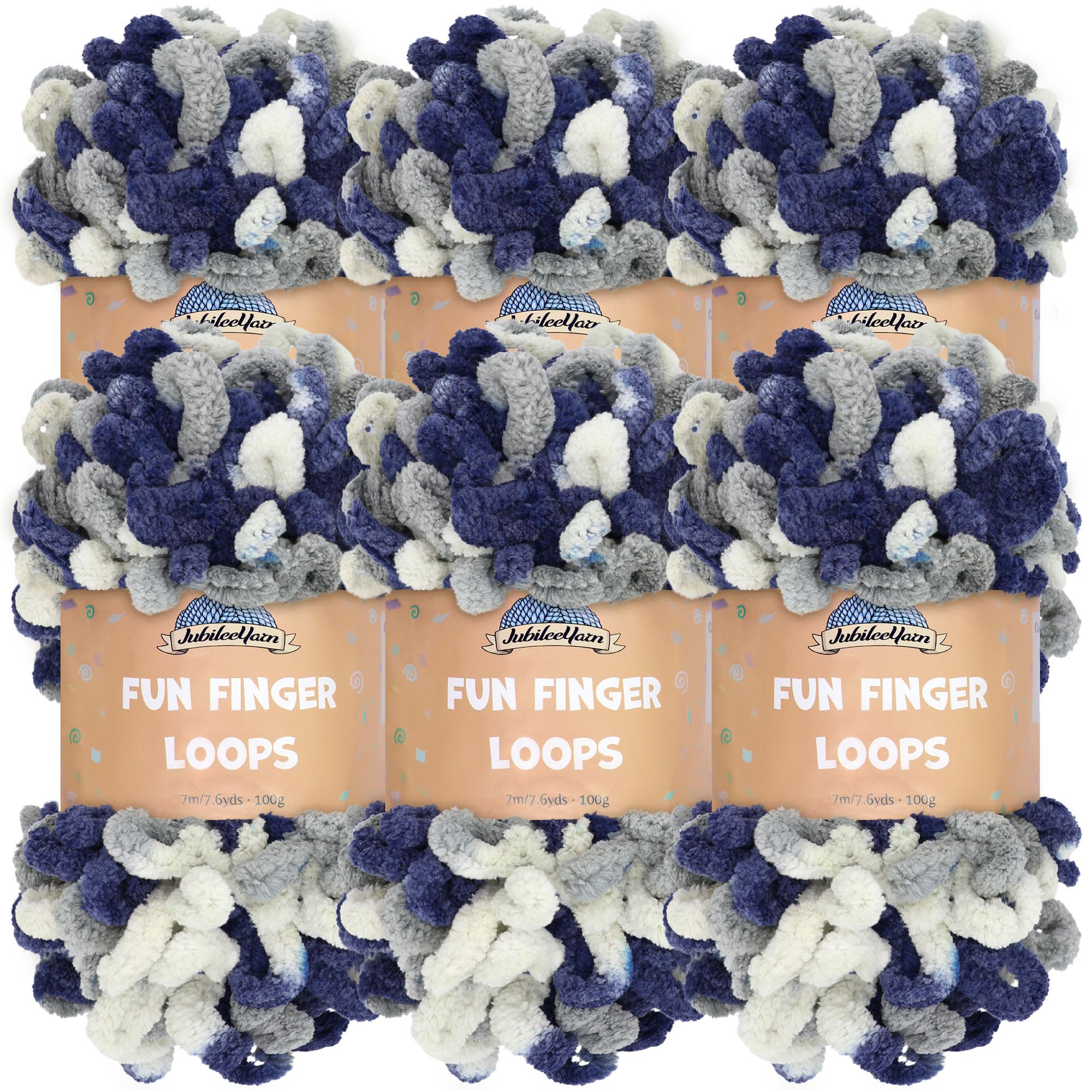 JubileeYarn Fun Finger Loops Yarn - Polyester Jumbo Weight Loop Yarn - 100g/Skein - Multicolour Navy Grey - 6 Skeins — image 1